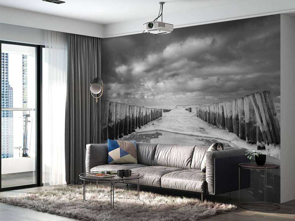 Oroligt hav i svart och vitt