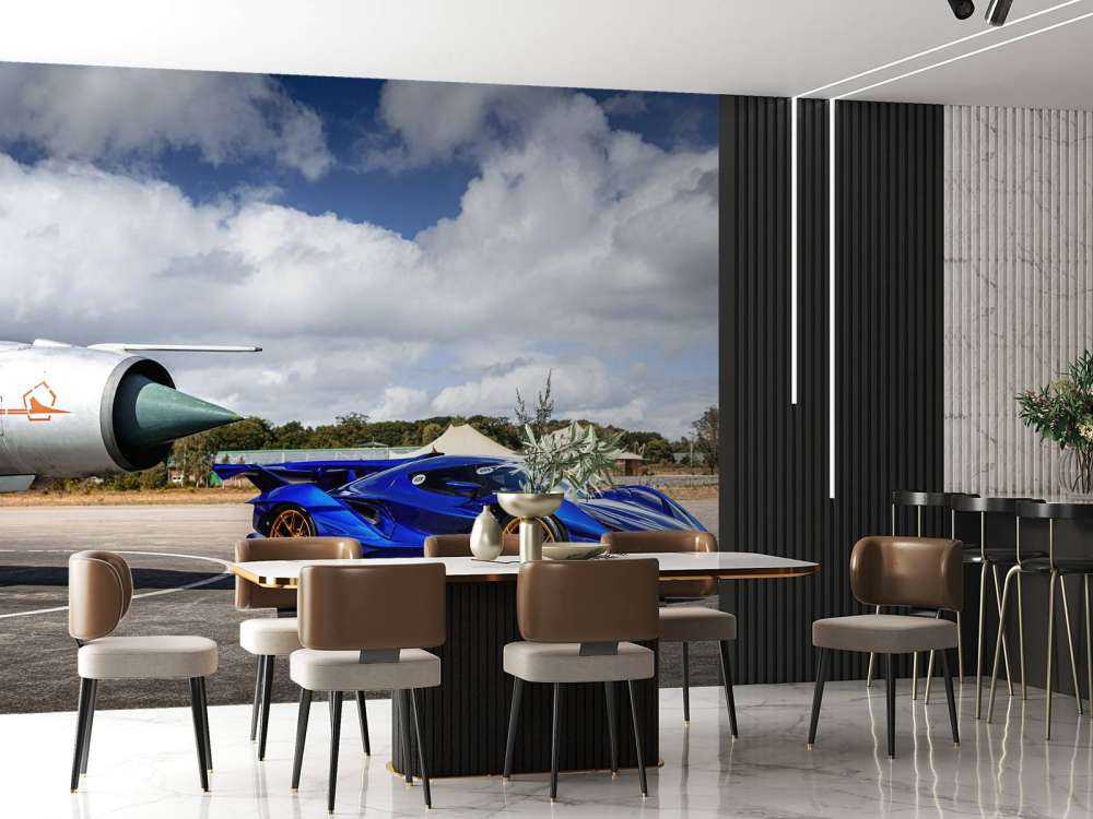 Futuristisk superbil på lufthavnen