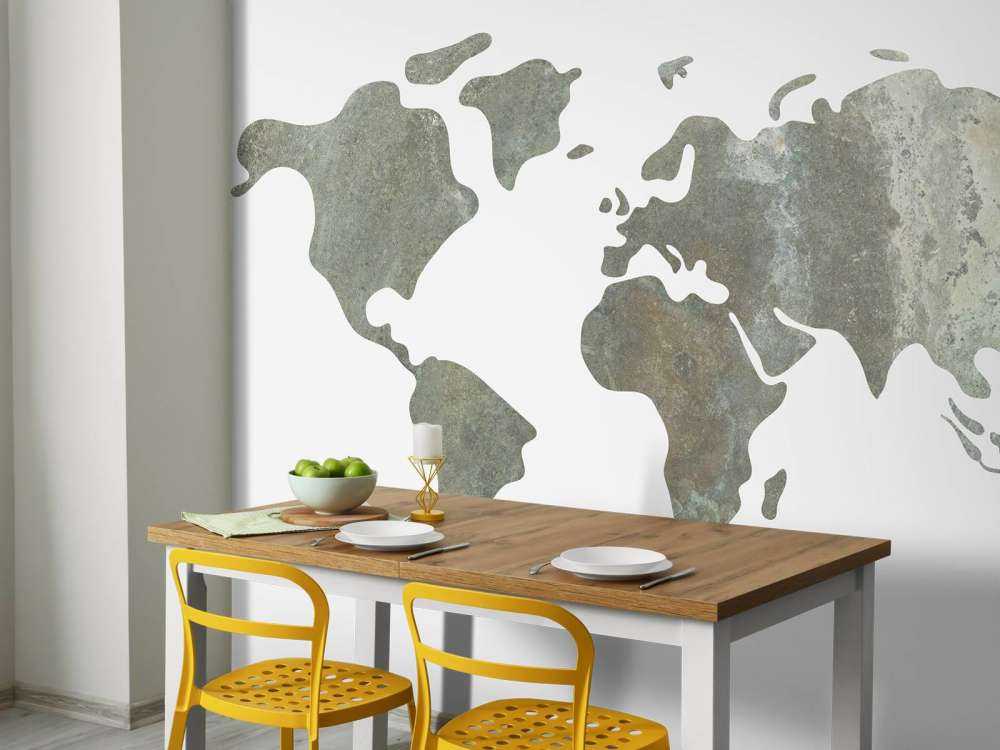 Grønt verdenskort med metalstruktur