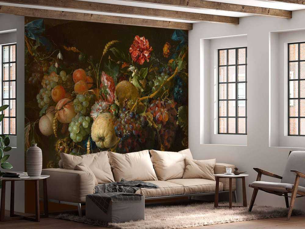 Krans af frugter med et par blomster