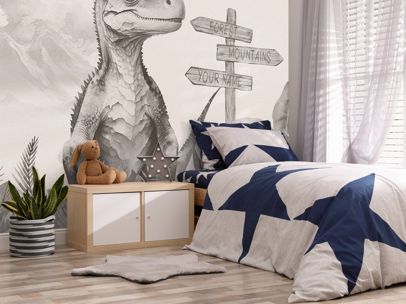 Baby velociraptor i den beige junglen