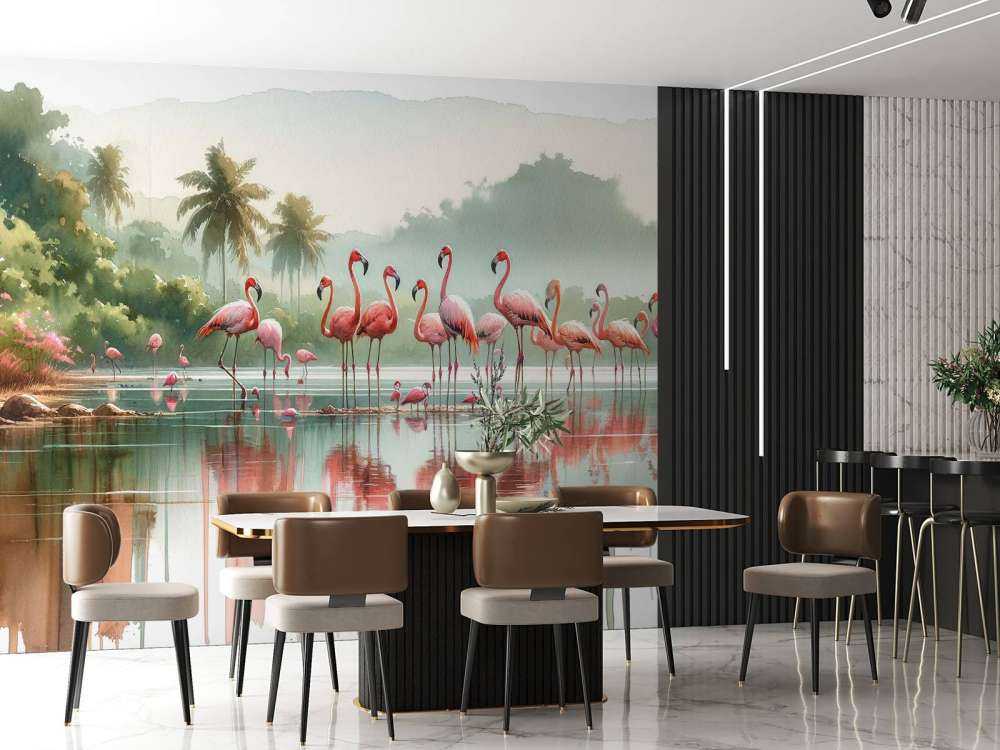 Morgenspejlinger af flamingoer