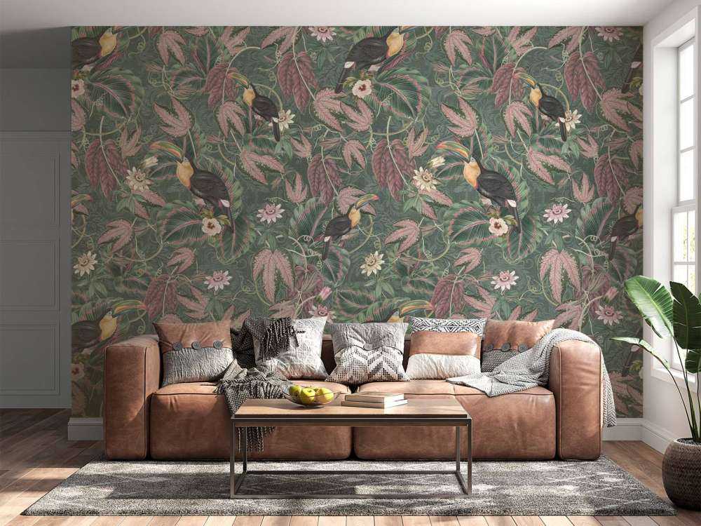 Tropiske junglefugle & tukaner - mørkegrøn