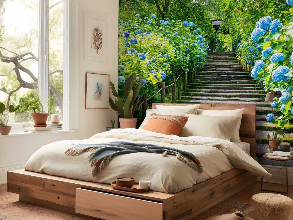 Trappe mellem hortensiaer