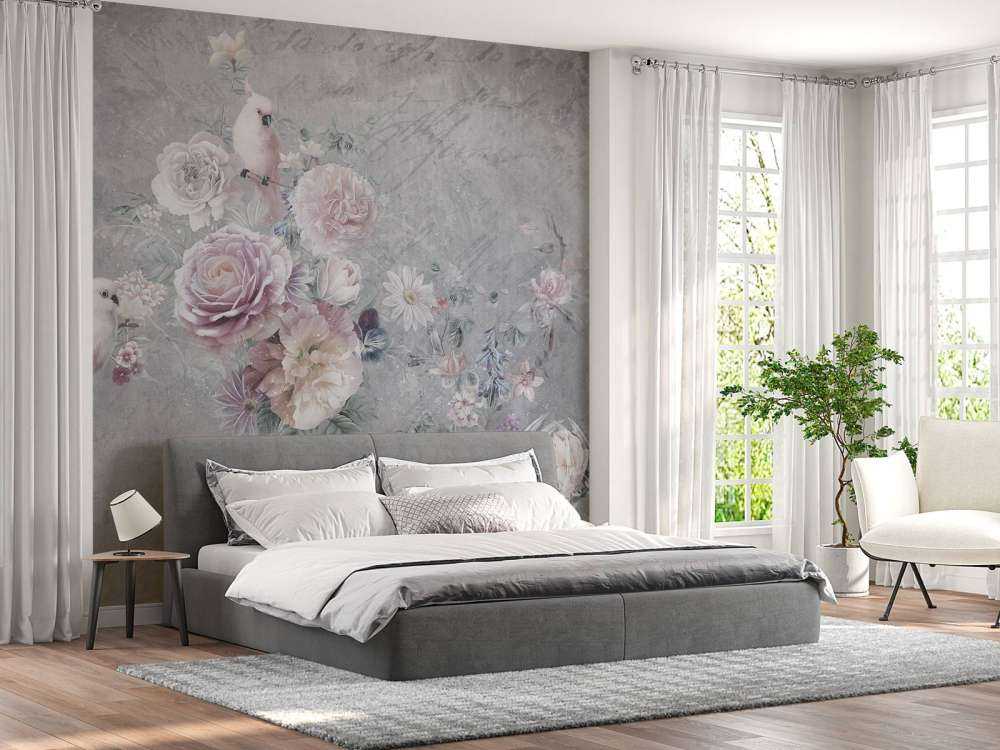 Papegøjer blandt blomster