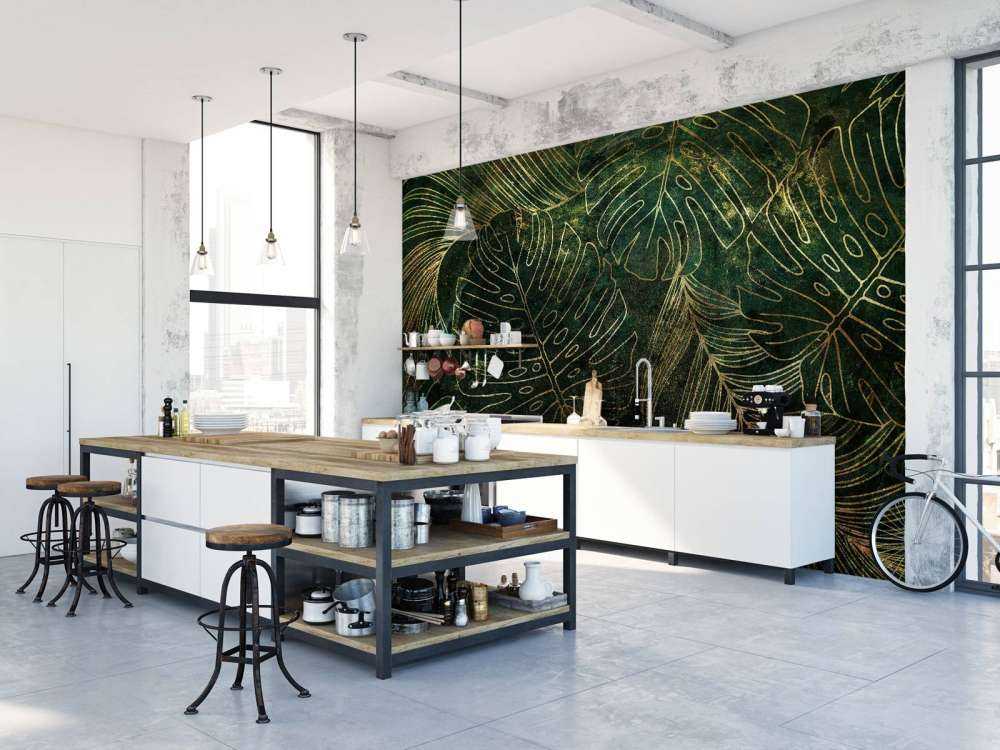 Grønn struktur med gylne blader