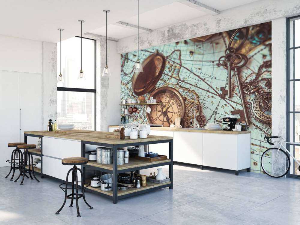 Vintage verdenskart med kompass