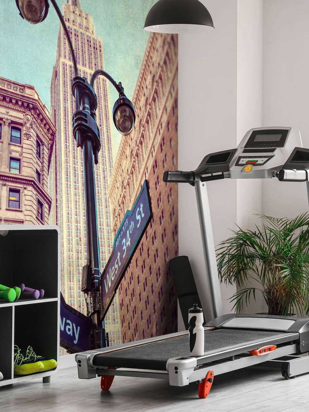 Street lamp and street signs with Empire State building in background - New York