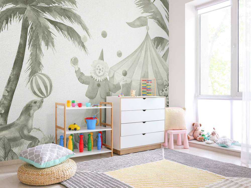 Glade sirkusdyr i grønt