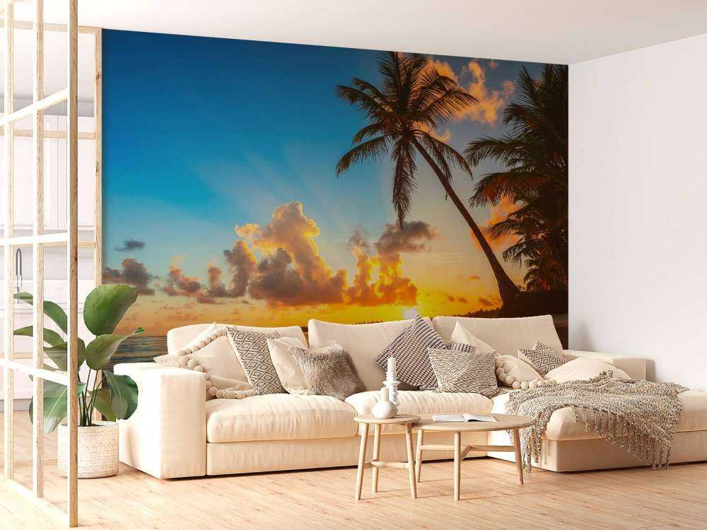 Solnedgang med palmer