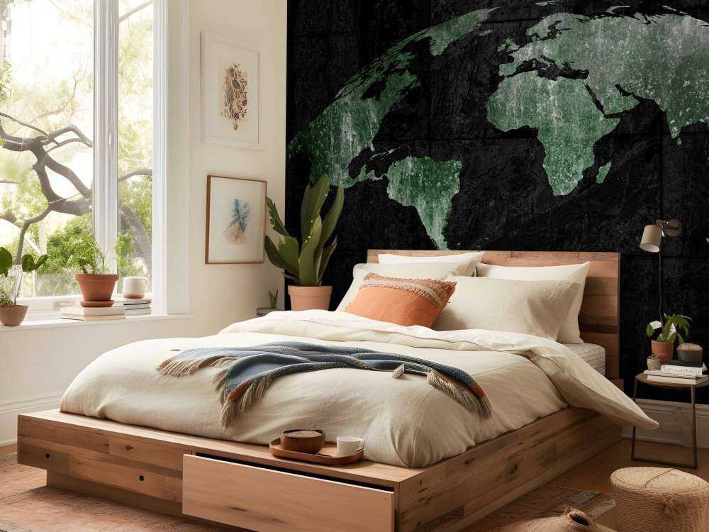 Grön världskarta på betong