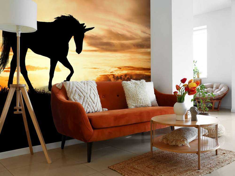 Enhörning siluett i solnedgången