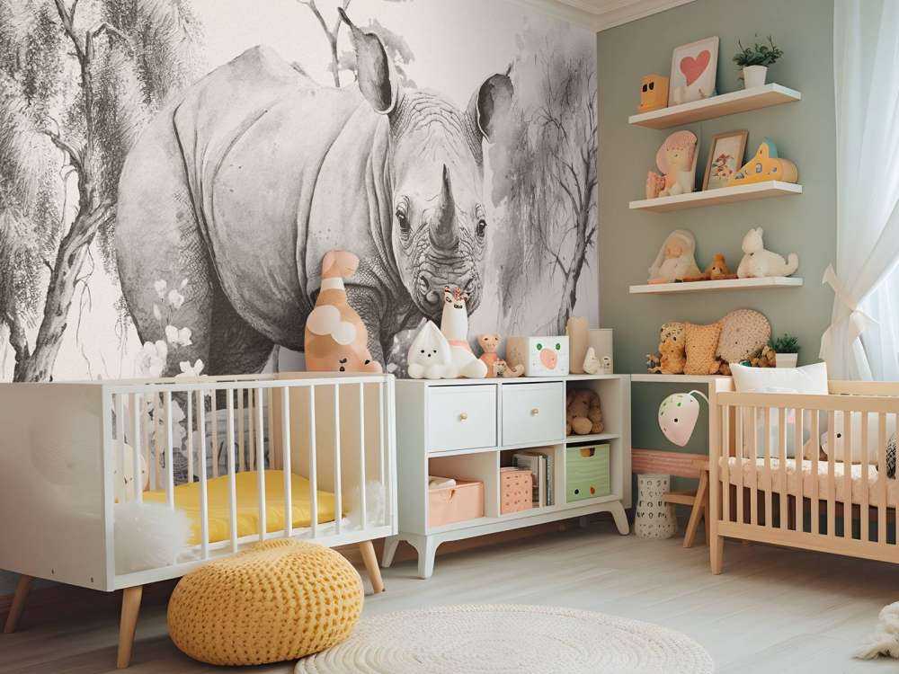Noshörningsbebis på savannen beige
