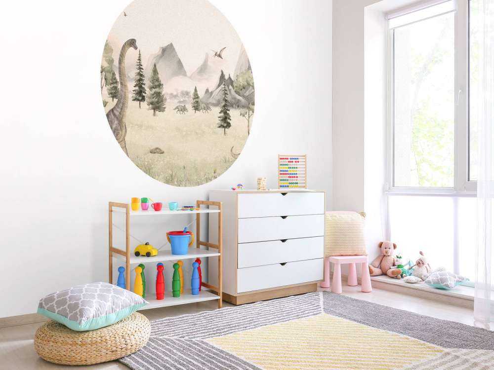 Landskap med dinosaurier i beige