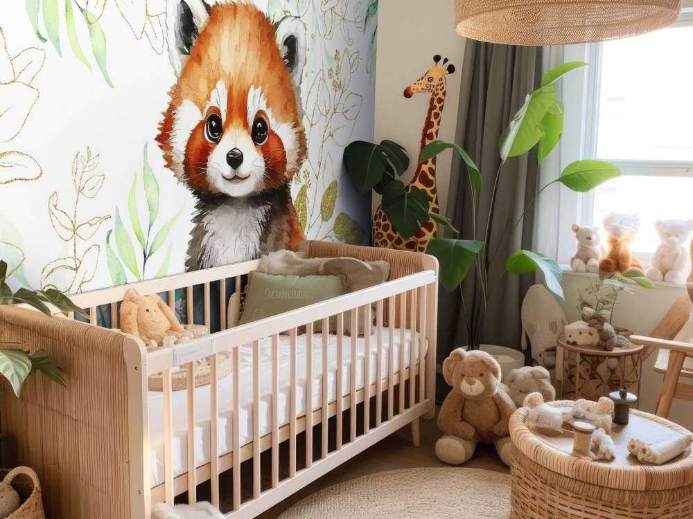 Söt röd panda och blad