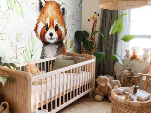 Söt röd panda och blad