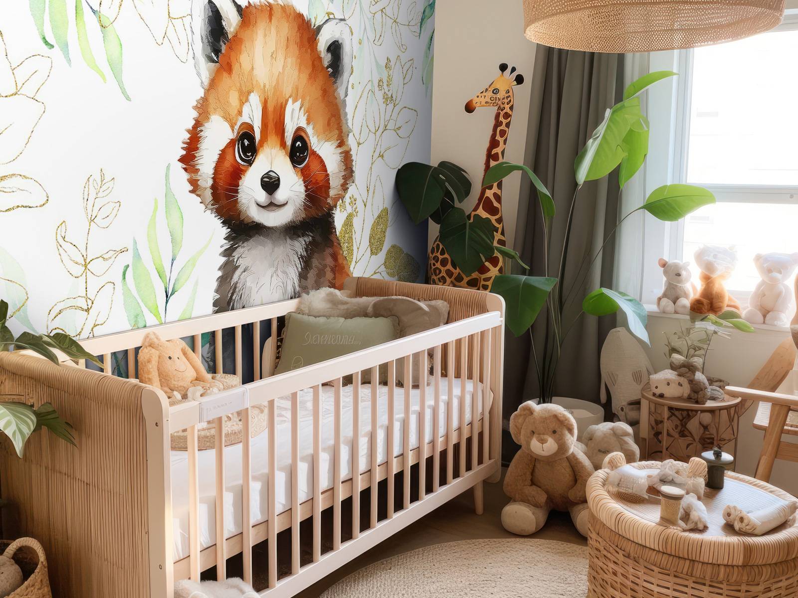 Söt röd panda och blad