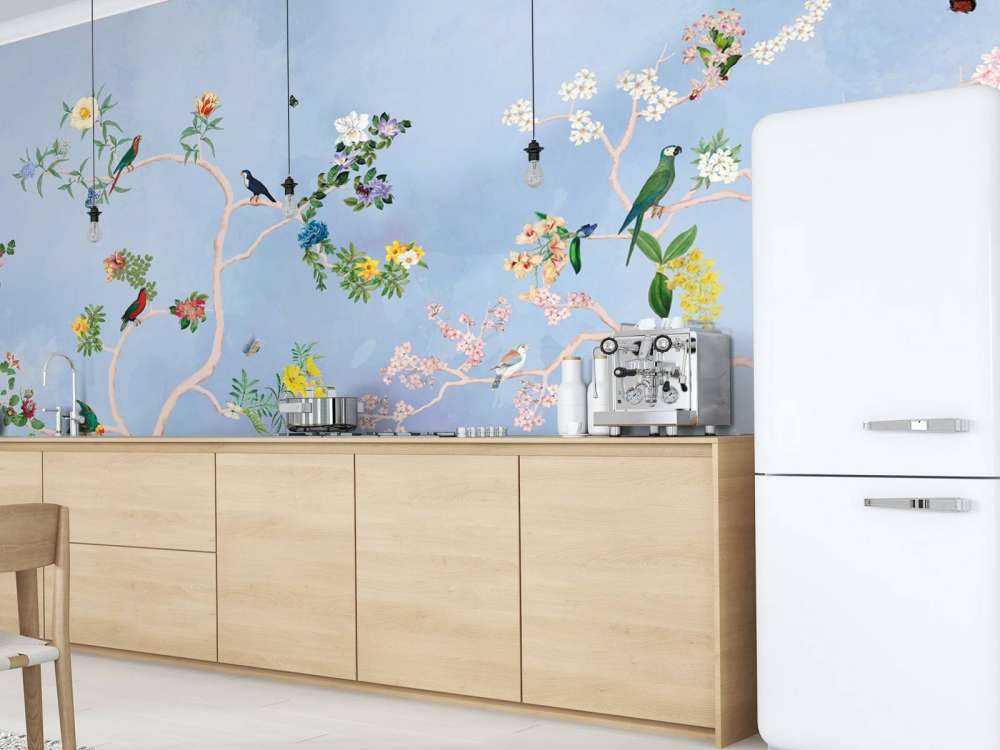 Fåglar i trädgården Blå panorama