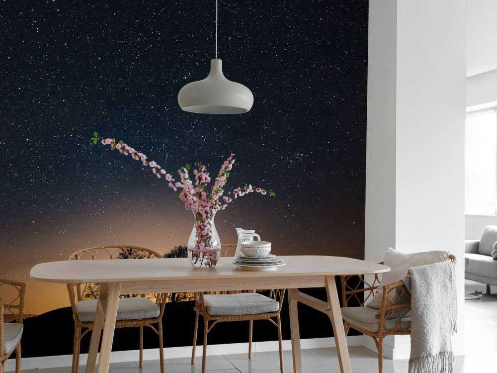 Solnedgang med stjerner