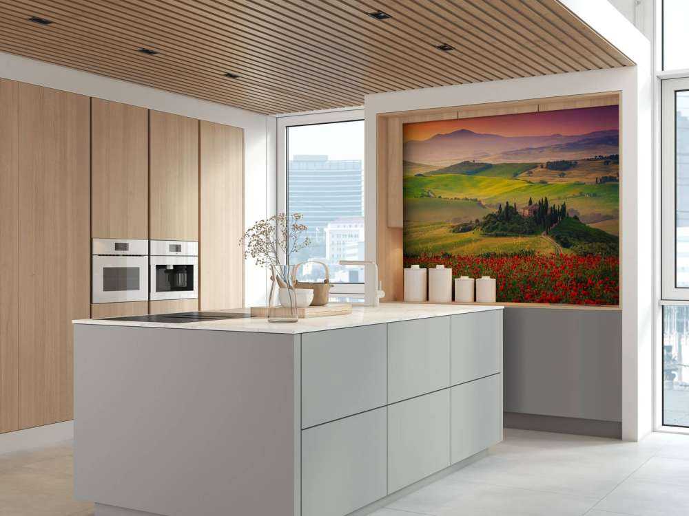 Røde valmuer med italiensk landskab