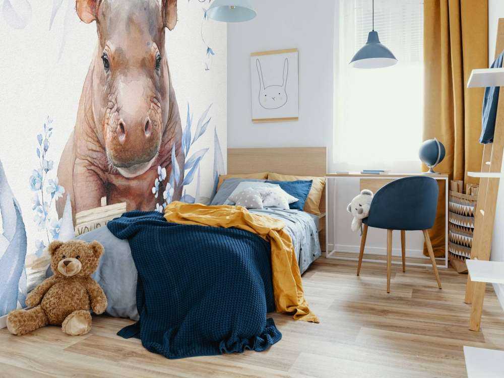 Flodhestebaby i blade blå