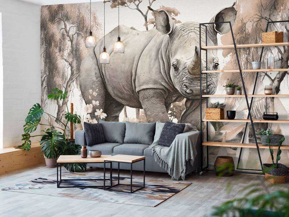 Baby næsehorn på savannen taupe