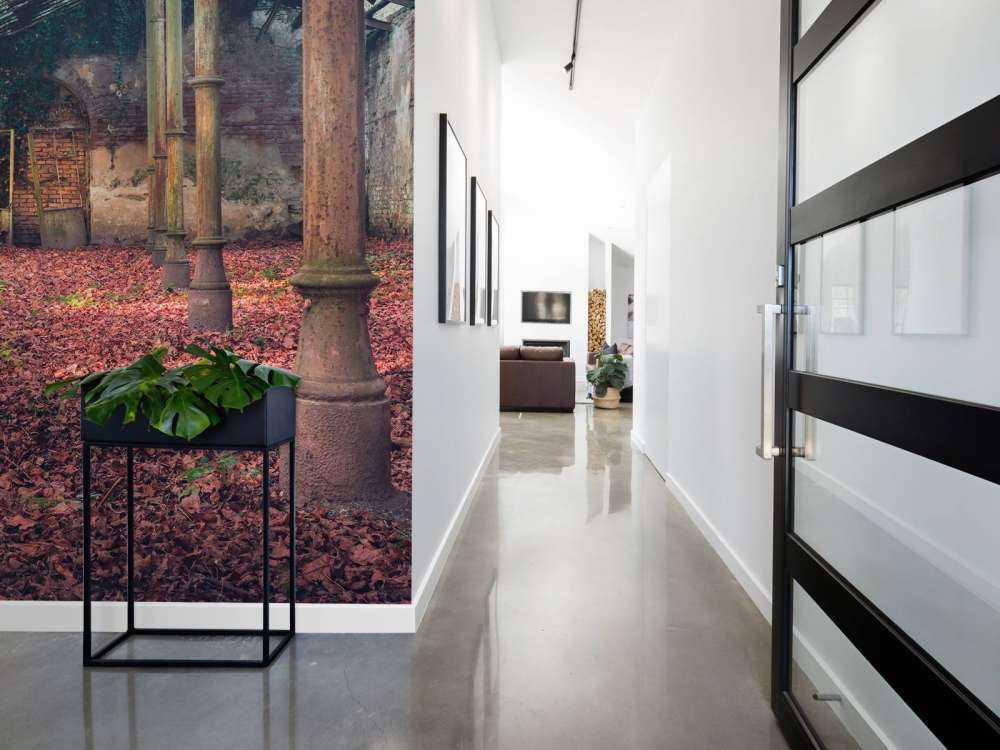 Forladt hus med blade