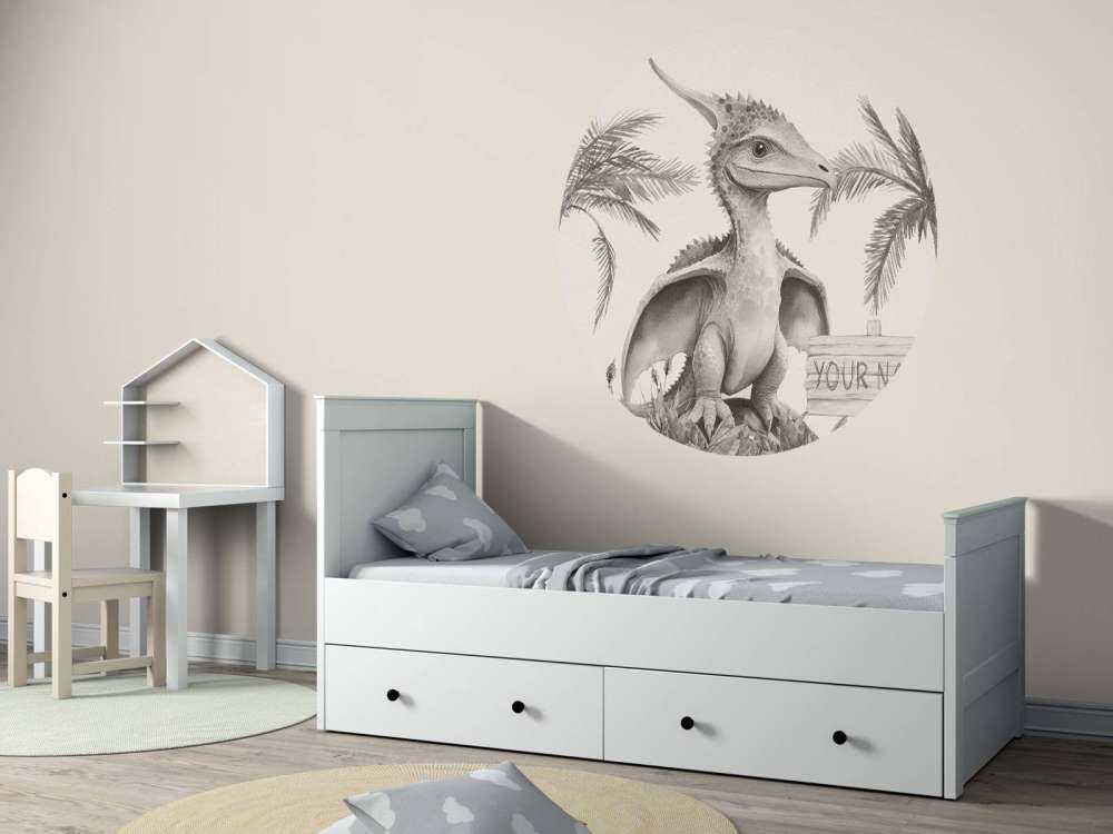 Baby pteranodon i den beige junglen