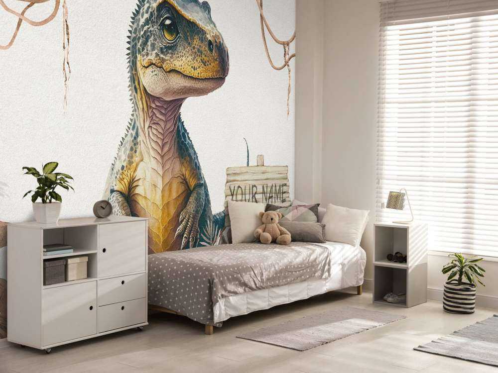 Baby t-rex i den taupefarvede junglen