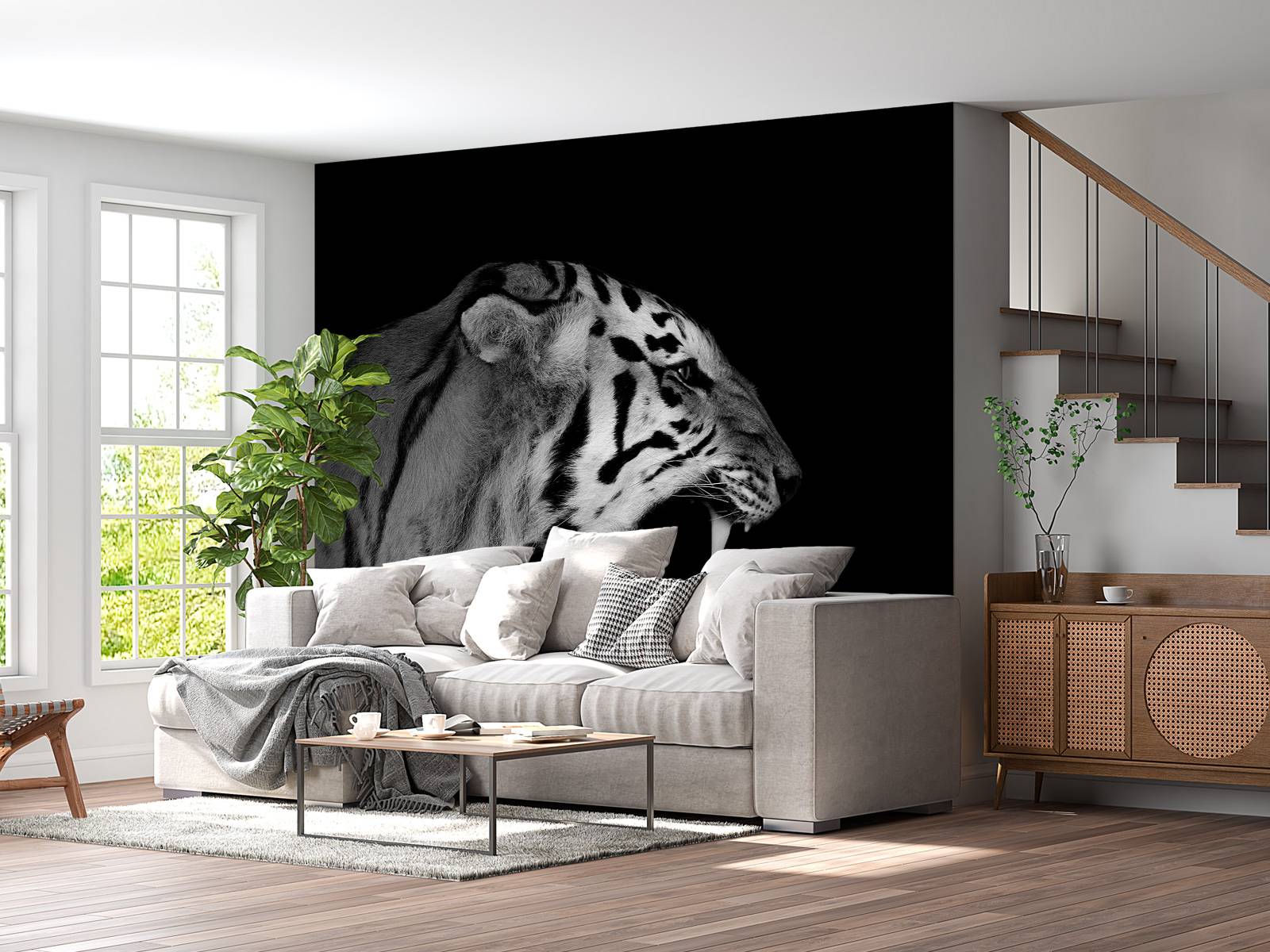 Fototapet - Brølende tiger sort - Fototapet, image size:1600x1200