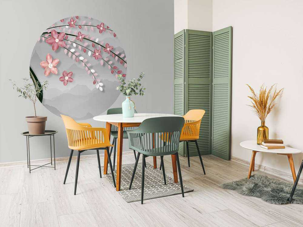 3D træ med lyserøde blomster