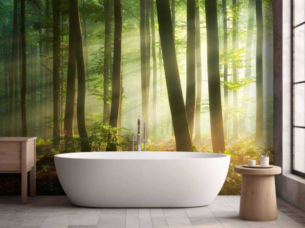 Morgensol blant trærne