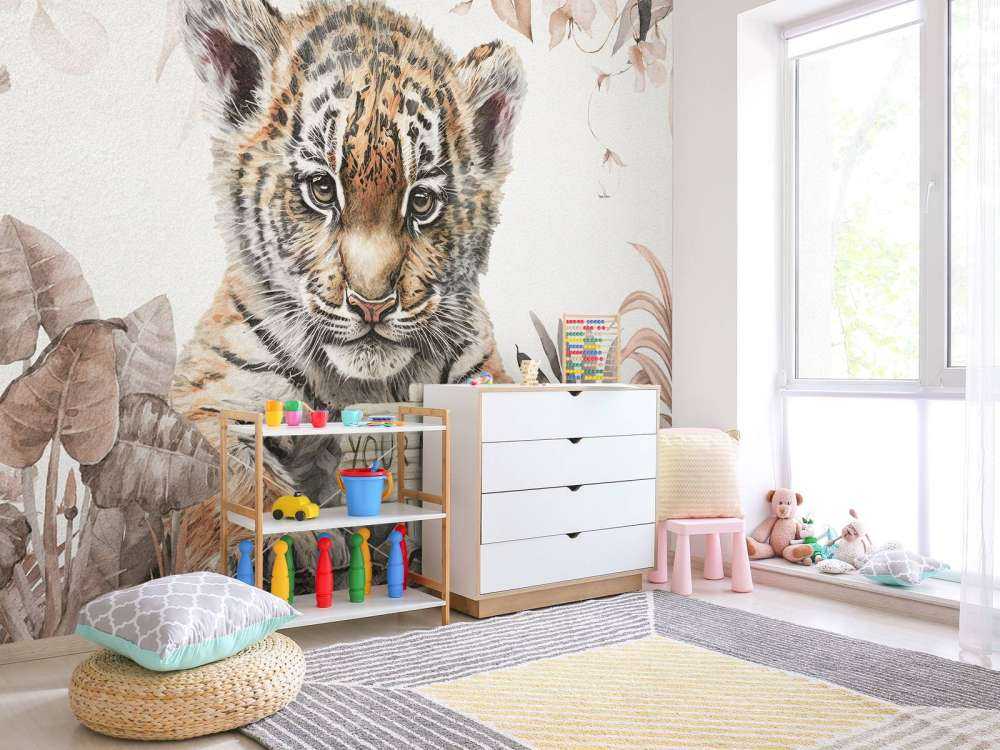 Søt tiger med planter taupe