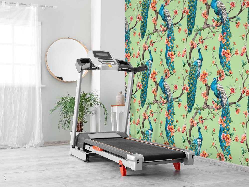 Påfugl med Hageblomster