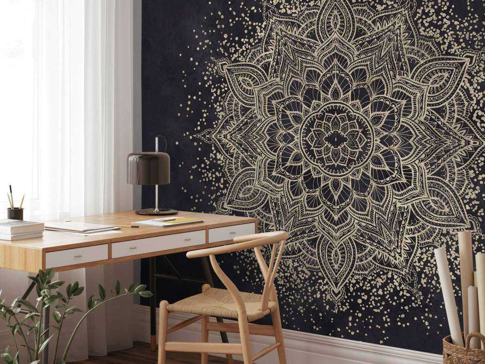 Golden Sparkling Mandala - mørk marineblå
