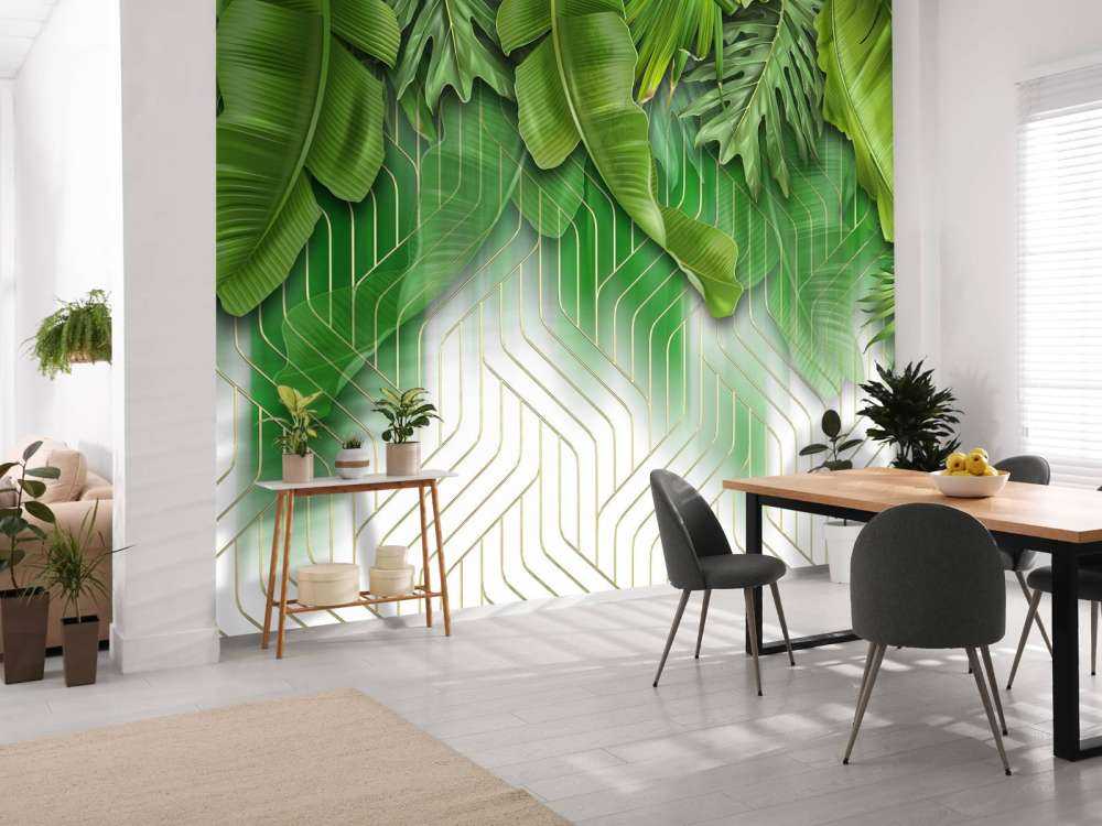 Gyllene linjer med gröna blad