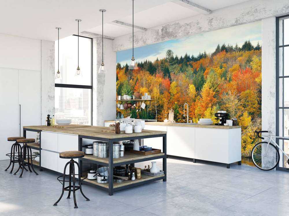 Sjö med höstträd