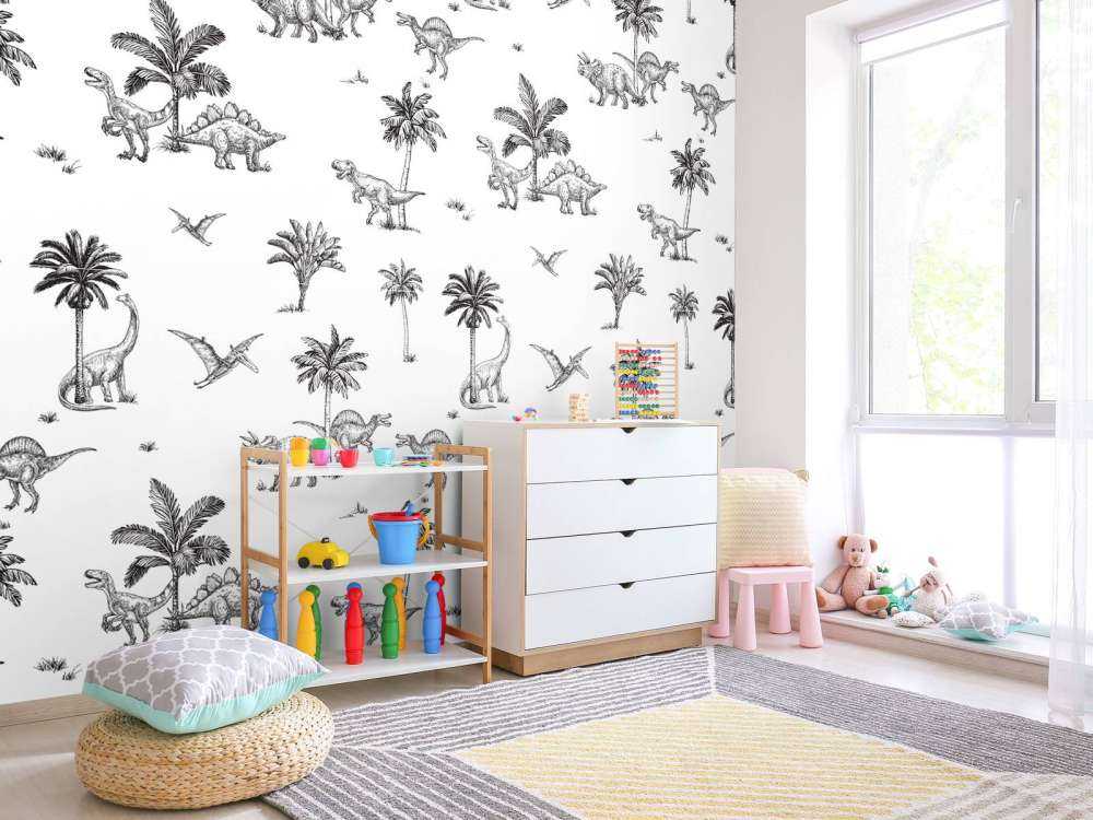 Dino-mönster i svart och vitt