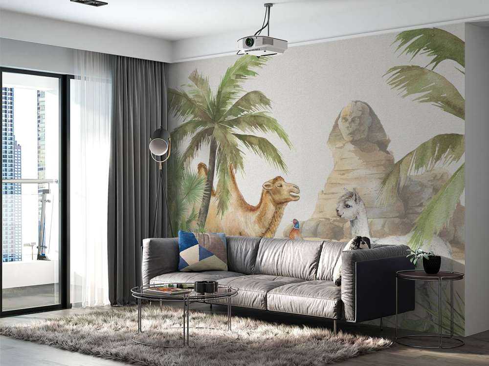 Kamel och alpacka i öknen