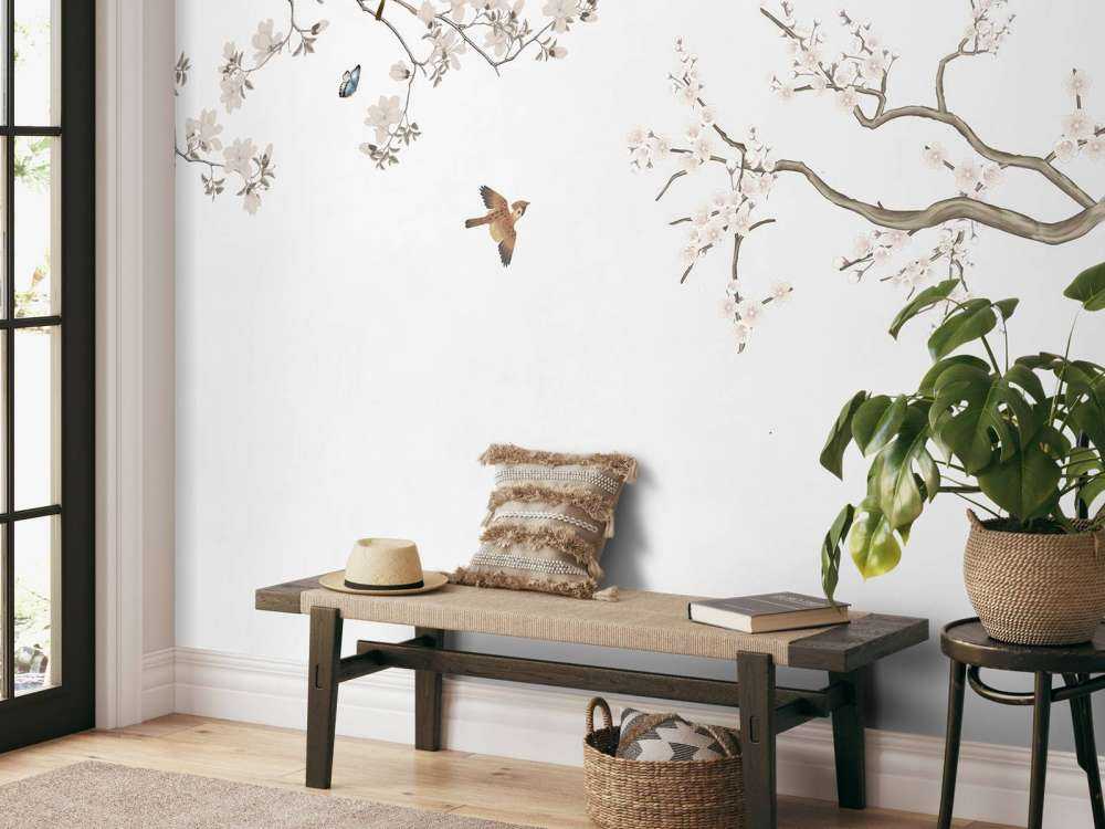 Blommande grenar och fåglar