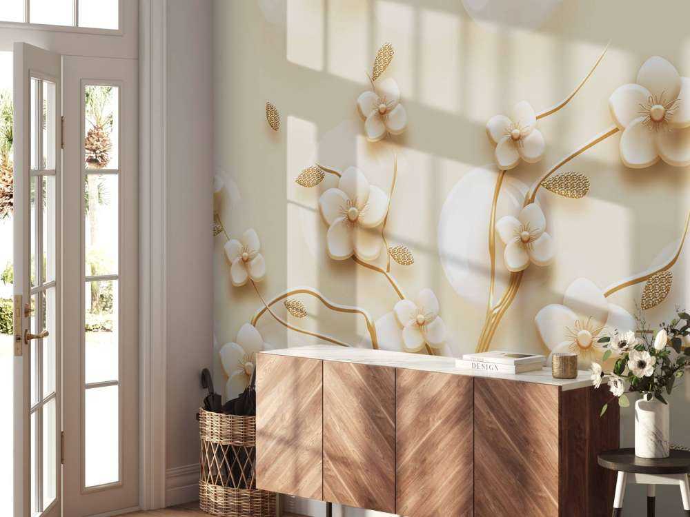 Gylden gren med blomster