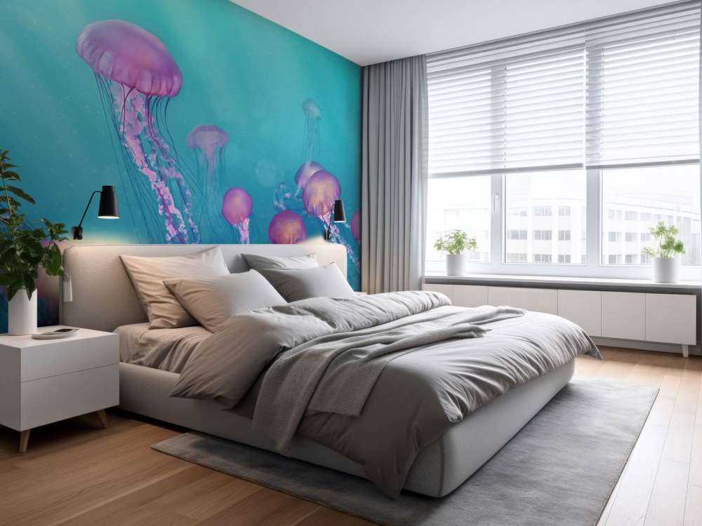 lyserød vandmænd i det blå hav