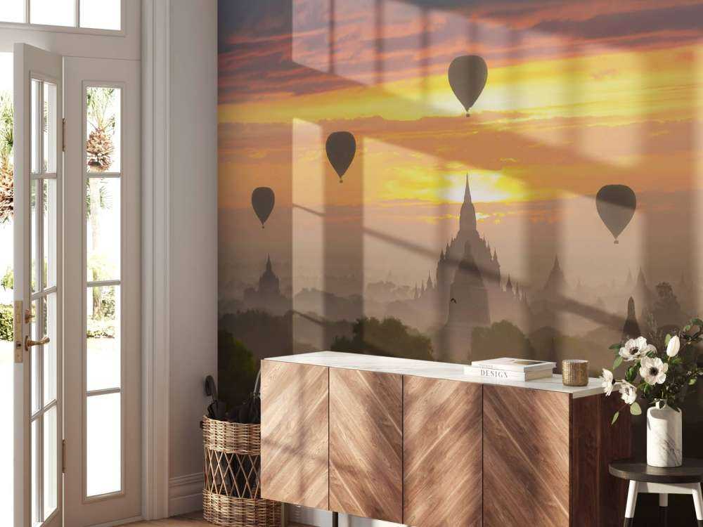 Bagan balloons flying over the ancient temples