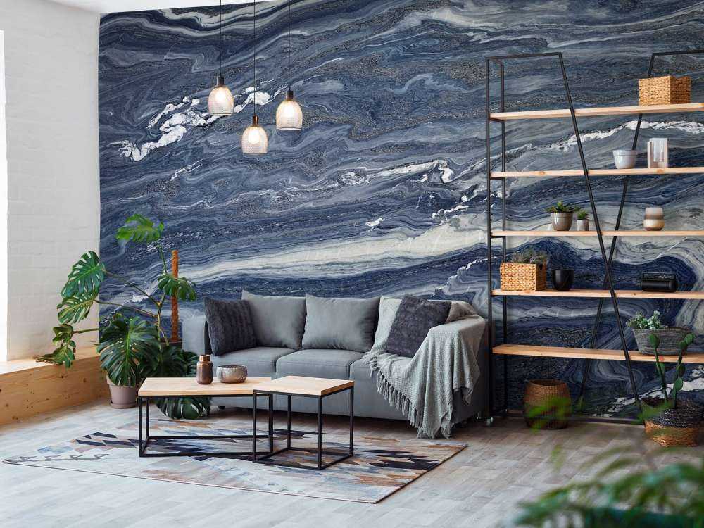 Blå med hvid marmor
