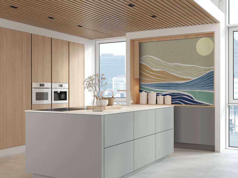 Farvede havbølger med solen