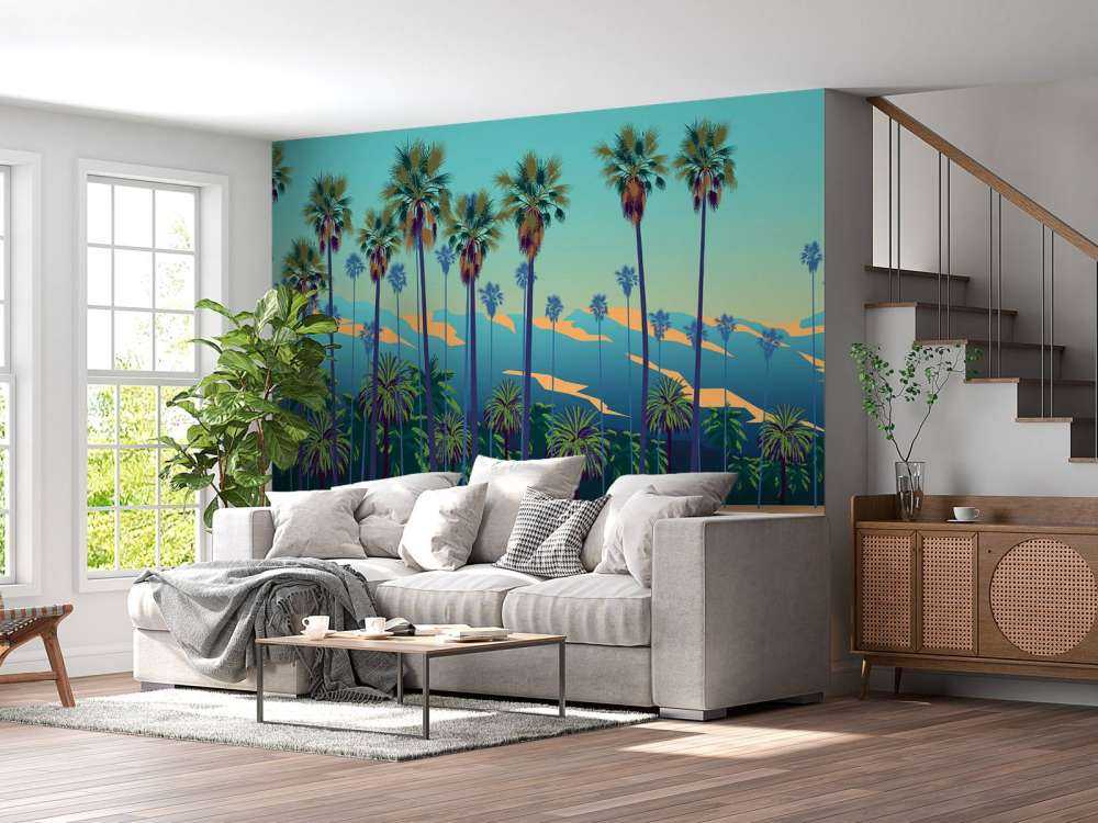 Tegnet sø med palmer