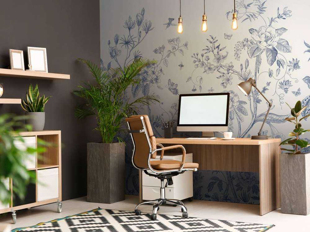 Blomsterillustration, blå og hvid