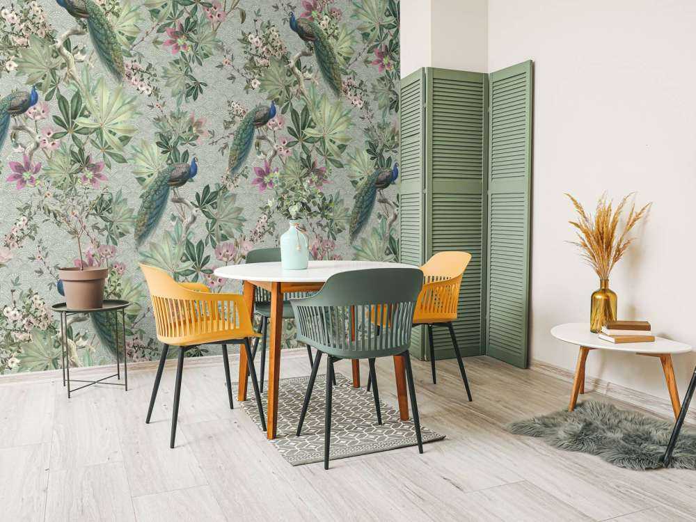 Vintage påfugle i haven - mintgrøn