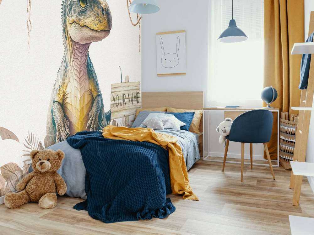 Baby t-rex i den taupefarvede junglen