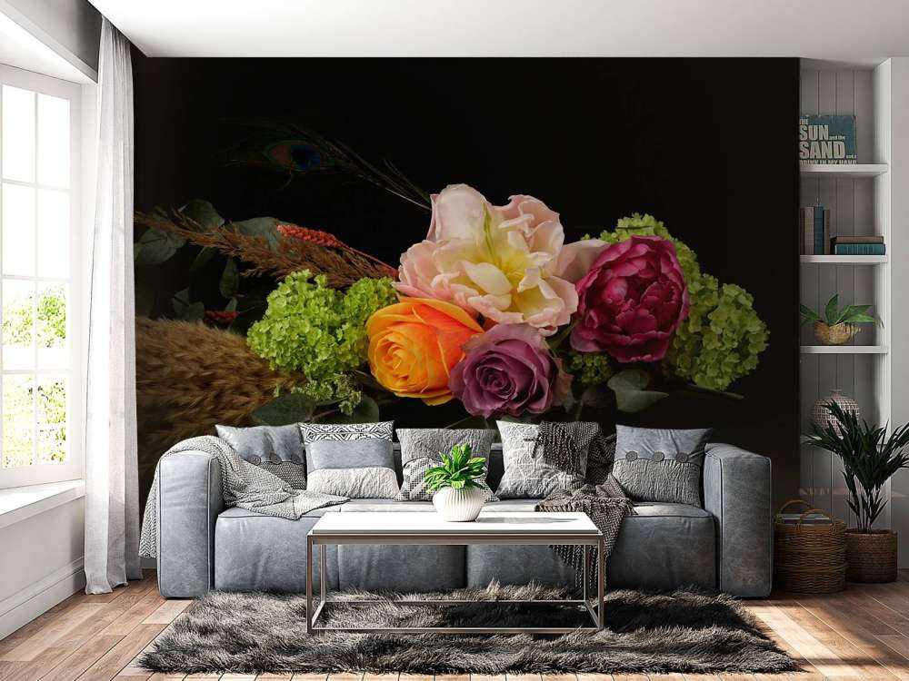 Blomsterbukett med fjær